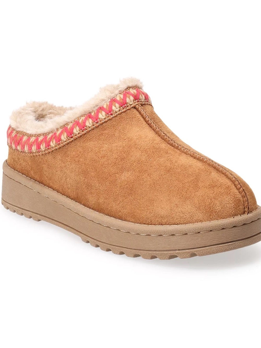 Kids Tan Suede Faux-Fur Lined Slip-On Clog